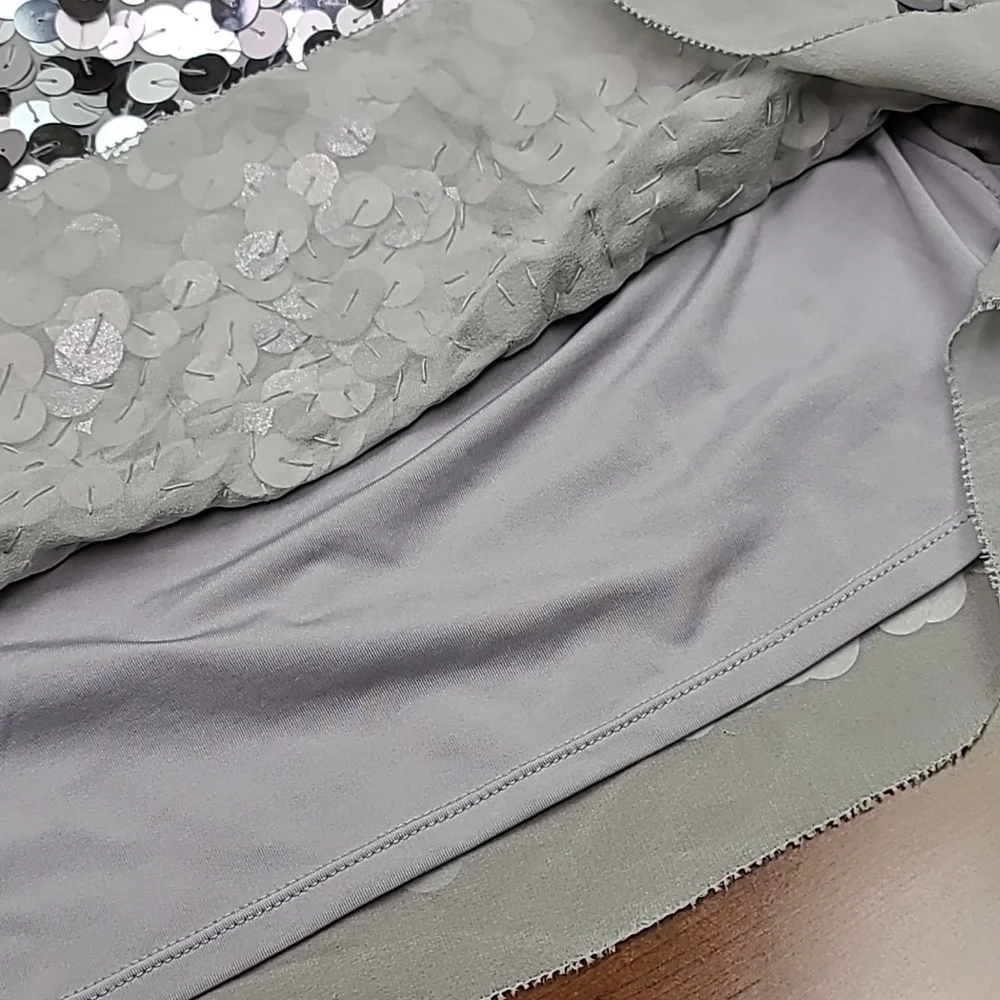 $228 BCBG Silver Sequin Chiffon Batwing Top